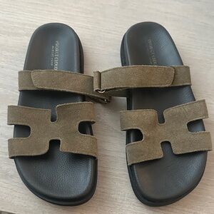 Brown Suede Slide Sandals